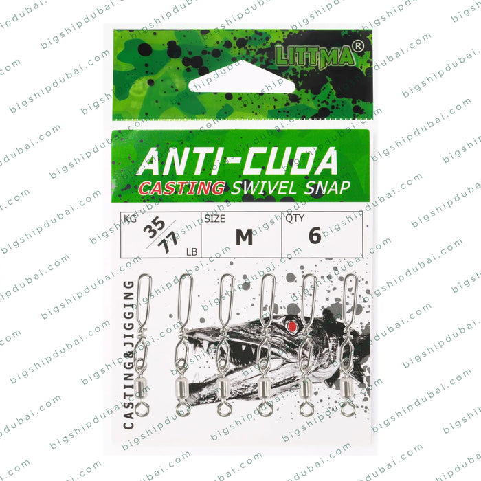 Durable LITTMA Anticuda Casting Swivel Snap designed for high-performance fishing. Ideal for freshwater and saltwater, featuring quick-release snap technology to prevent line twist and target big fish species.