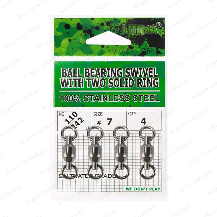 Durable LITTMA Ball Bearing Swivel with Two Solid Rings designed for ultra-smooth rotation and minimal line twist. Ideal for freshwater and saltwater fishing, enhancing lure action and providing reliable connections for various rigging setups.