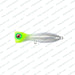 Fishing lure with a green and silver design on a white background